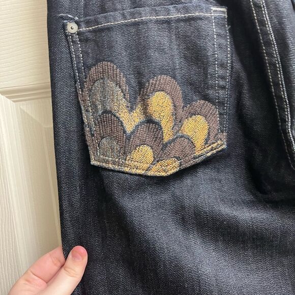 7 For All Mankind Y2K Sparkly Peacock Midnight Mercer Dark Wash Jeans SZ 29 8 - Picture 5 of 7